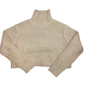 NWT Elodie Cozy Cropped Knit Sweater Brown Tan Turtleneck size Small Winter Top